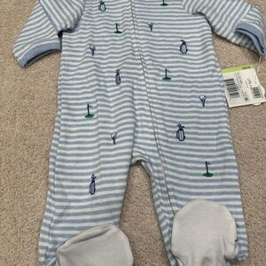 Little Me Blue and White Striped Footie Pajama